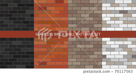Flat Brick Walls With Some Broken Bricks Seamless Texture Decorative Background Vector Illustration Set 70117563