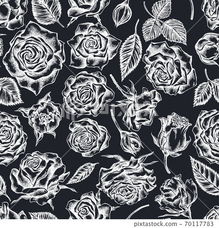 Seamless pattern with hand drawn chalk roses - Stock Illustration ...