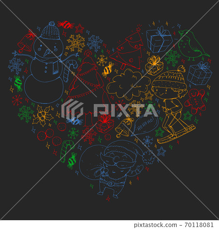 Christmas winter vector background with children. Kids vacation and sport. 70118081
