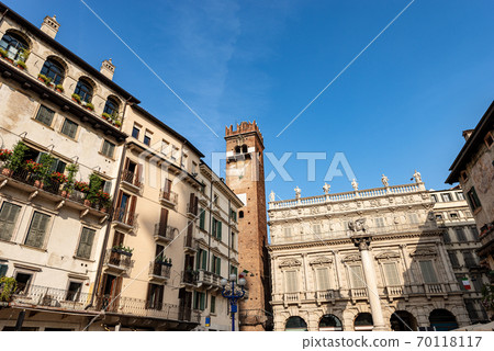 Maffei Palace and Gardello Tower - Piazza delle Erbe Verona Italy Maffei Palace and Gardello Tower - Piazza delle Erbe Verona Italy 70118117