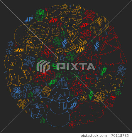 Christmas winter vector background with children. Kids vacation and sport. Christmas winter vector background with children. Kids vacation and sport. 70118785
