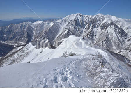 The main ridge of snow and the rock wall on the east side of Mt. 70118804