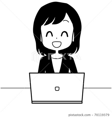 Business woman operating a laptop with a smile Business woman operating a laptop with a smile 70119379