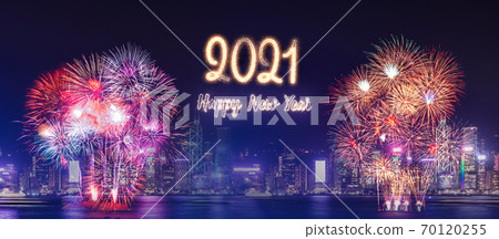 Happy new year 2021 firework over cityscape building near sea at night time celebration,mock up Banner for advertise on social media Happy new year 2021 firework over cityscape building near sea at night time celebration,mock up Banner for advertise on social media 70120255