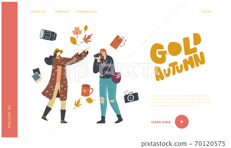 Fall Season Activity and Spare Time Landing Page Template. Female Photographer Character Making Autumn Photo Outdoor Fall Season Activity and Spare Time Landing Page Template. Female Photographer Character Making Autumn Photo Outdoor 70120575