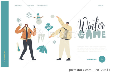Winter Season Outdoors Leisure and Activities Landing Page Template. Characters Playing Snowballs on Street. Snow Fun Winter Season Outdoors Leisure and Activities Landing Page Template. Characters Playing Snowballs on Street. Snow Fun 70120614