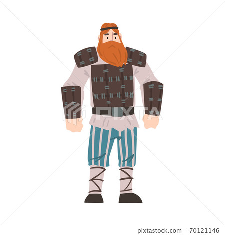 Viking Warrior, Scandinavian Mythology Character in Traditional Outfit Cartoon Style Vector Illustration 70121146