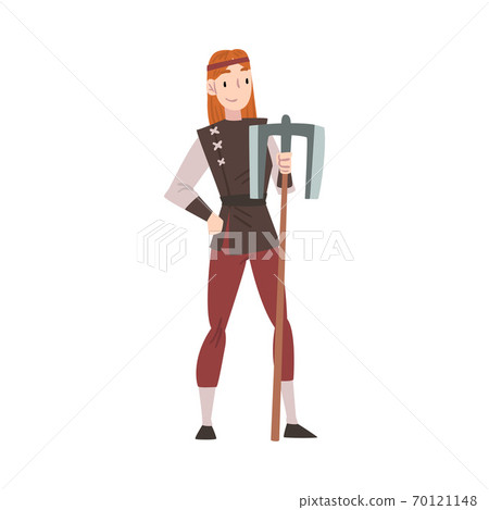 Girl Viking with Battle Axe, Medieval Female Warrior, Scandinavian Mythology Character in Traditional Outfit Cartoon Style Vector Illustration Girl Viking with Battle Axe, Medieval Female Warrior, Scandinavian Mythology Character in Traditional Outfit Cartoon Style Vector Illustration 70121148