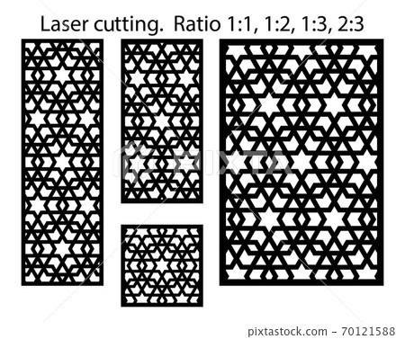 Laser cut geometric template set. Laser cut vector pattern. Panels and screens for cnc cut. Laser cut geometric template set. Laser cut vector pattern. Panels and screens for cnc cut. 70121588
