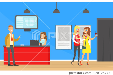 People Going to the Cinema, Visitors Buying Cinema Tickets at Service Ticket Counter Cartoon Vector Illustration 70123772