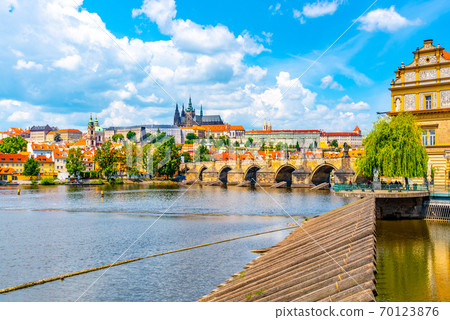 Prague Panorama with Prague Castle and Charles Bridge above Vltava River, Prague, Czech Republic 70123876