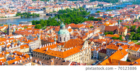 St Nicholas Churh with monumental baroque dome in Lesser Town of Prague, Czech Republic 70123886