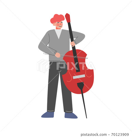 Man Musician Playing Flute Cello, Classical Music Performer Character with Musical Instrument Flat Style Vector Illustration 70123909