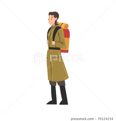 Girl Tourist Character Hiking on Nature, Woman in Explorer Outfit Standing with Backpack, Summer Adventure Trip Cartoon Style Vector Illustration Girl Tourist Character Hiking on Nature, Woman in Explorer Outfit Standing with Backpack, Summer Adventure Trip Cartoon Style Vector Illustration 70124234