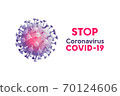 Coronavirus COVID-19 or 2019-nCov concept resposible for flu outbreak and coronaviruses influenza pandemic. Microscope virus isolated on white background 3d rendering. 70124606