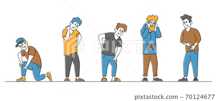 Set Male Characters Feeling Different Kinds of Pain Men Suffer of Ache in Knee, Neck, Back Head and Stomach Problems Set Male Characters Feeling Different Kinds of Pain Men Suffer of Ache in Knee, Neck, Back Head and Stomach Problems 70124677