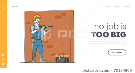 Worker Character Drill Wall Landing Page Template. Home Repair Service, Construction, Renovation and Remodeling Works Worker Character Drill Wall Landing Page Template. Home Repair Service, Construction, Renovation and Remodeling Works 70124909