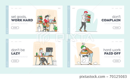 Tired Workers in Office Landing Page Template Set. Business Characters Sleep on Workplace. Laziness, Emotional Burnout Tired Workers in Office Landing Page Template Set. Business Characters Sleep on Workplace. Laziness, Emotional Burnout 70125083
