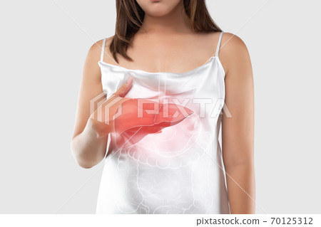 Illustration of the liver is on the woman's body Illustration of the liver is on the woman's body 70125312