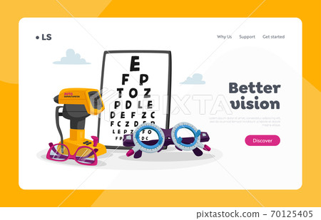 Ophthalmological Equipment Landing Page Template. Chart for Eyesight Check Up, Auto Refractometer and Eyeglasses. Oculist Devices 70125405