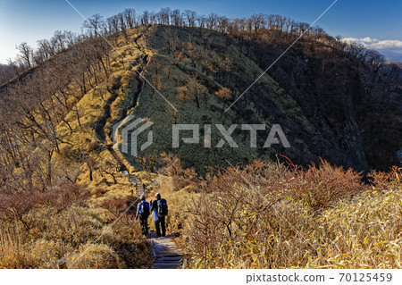Hikers going along the Tanzawa ridgeline in winter Hikers going along the Tanzawa ridgeline in winter 70125459