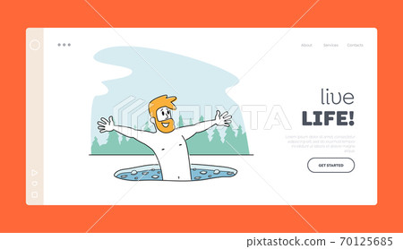 Male Character Swimming in Ice Hole in Winter Season Landing Page Template. Man Temper, Holy Epiphany Day. Healthy Life Male Character Swimming in Ice Hole in Winter Season Landing Page Template. Man Temper, Holy Epiphany Day. Healthy Life 70125685