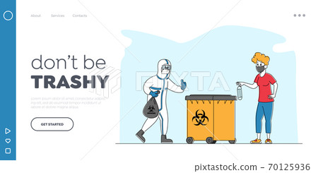 Female Character Throw Covid Waste to Litter Bin Landing Page Template. Woman Put Used Medical Mask in Container Female Character Throw Covid Waste to Litter Bin Landing Page Template. Woman Put Used Medical Mask in Container 70125936