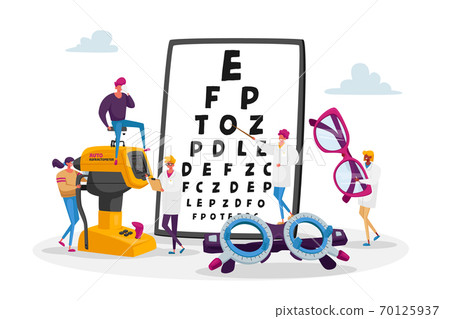 Professional Optician Exam for Vision Treatment. Ophthalmologist Doctor Character Check Eyesight for Eyeglasses Diopter 70125937