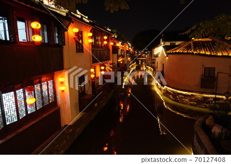 Shantang Street, a night view of Suzhou, China Shantang Street, a night view of Suzhou, China 70127408