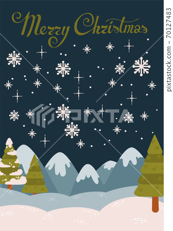 Merry christmas and happy new year postcard with winter landscape 70127483