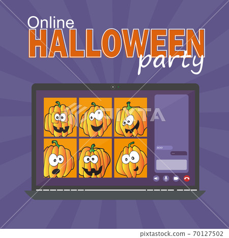 Online Halloween party concept, computer screen have video conference Online Halloween party concept, computer screen have video conference 70127502