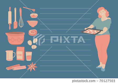 Recipe card. Cookbook blank. Cookbook stickers, cute homemade menu. Recipe card. Cookbook blank. Cookbook stickers, cute homemade menu. 70127503