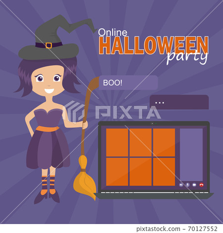 Online Halloween party concept, computer screen have video conference Online Halloween party concept, computer screen have video conference 70127552