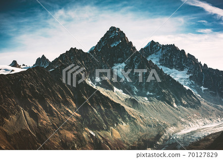 Incredible view of mountain peak in French Alps 70127829