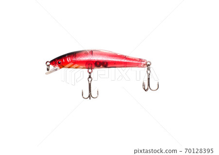 red baubles for fishing on a white background, isolate, wobbler red baubles for fishing on a white background, isolate, wobbler 70128395