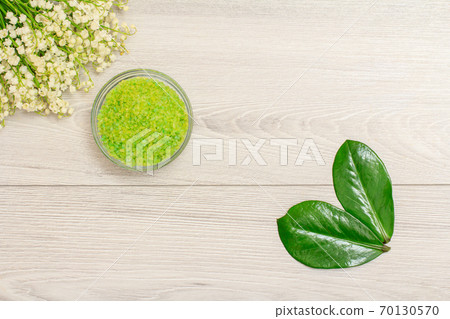 Bouquet of lilies of the valley, bowl with sea salt 70130570