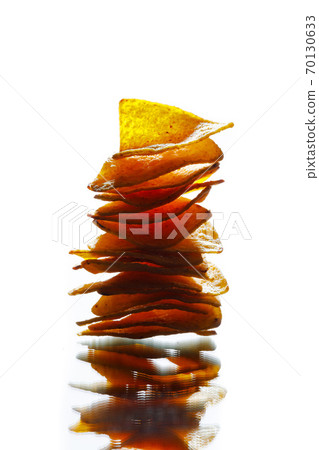 mexican nachos tortilla chips stack, isolated on white mexican nachos tortilla chips stack, isolated on white 70130633