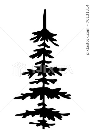 Black silhouette of fir-tree, christmas tree, simple raster icon, nature concept, black tree 70131314