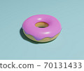 Raspberry pastry donut on a turquoise background. 3d rendering, calories 70131433