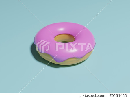 Raspberry pastry donut on a turquoise background. 3d rendering, calories 70131433