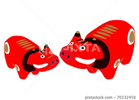 年度新年賀卡父母和孩子紅色beko白色背景日式插圖 70132458