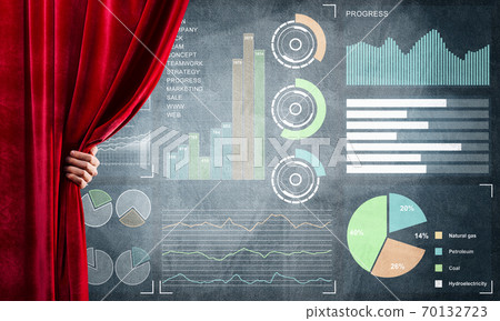 Business success strategy concept presented by infographs on concrete wall 70132723