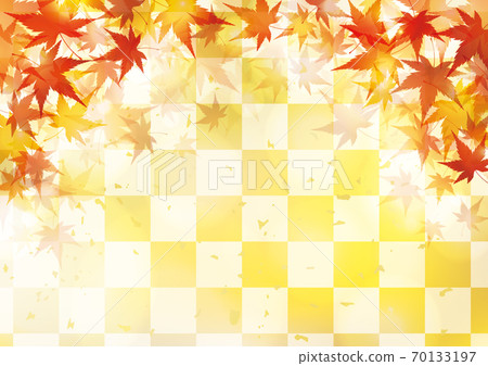 Autumn leaves and checkered pattern, Japanese-style autumn background, golden Autumn leaves and checkered pattern, Japanese-style autumn background, golden 70133197