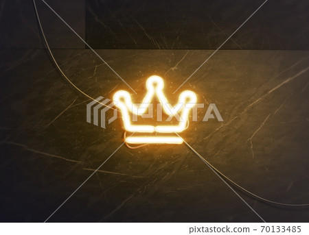 Neon gold crown on dark marble wall, glowing font mockup Neon gold crown on dark marble wall, glowing font mockup 70133485