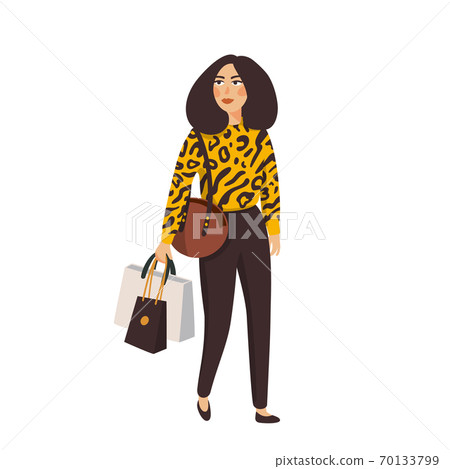 Beautiful young women in fashion clothes. Detailed female characters with accessories. Flat style vector illustration 70133799