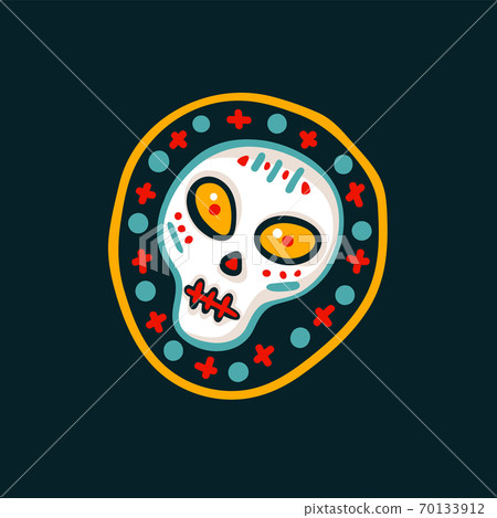 Dia de los muertos. Day of The Dead vector poster with sugar festive skull on dark background. Cartoon vector illustration Dia de los muertos. Day of The Dead vector poster with sugar festive skull on dark background. Cartoon vector illustration 70133912