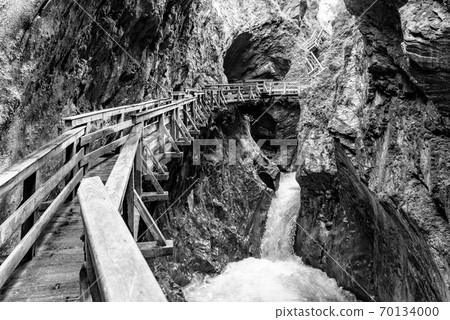Sigmund Thun Gorge. Cascade valley of wild Kapruner Ache near Kaprun, Austria Sigmund Thun Gorge. Cascade valley of wild Kapruner Ache near Kaprun, Austria 70134000