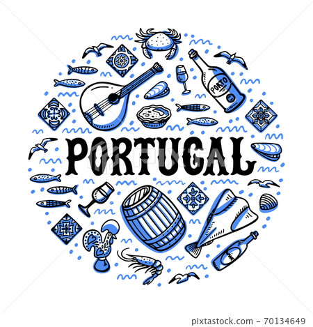 Portugal landmarks set. Handdrawn sketch style vector illustration Portugal landmarks set. Handdrawn sketch style vector illustration 70134649
