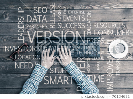 Business workplace with keyboard and business conceptual words Business workplace with keyboard and business conceptual words 70134651