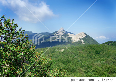 Panoramic view of Cilento National Park from Panormo mountain Panoramic view of Cilento National Park from Panormo mountain 70134678